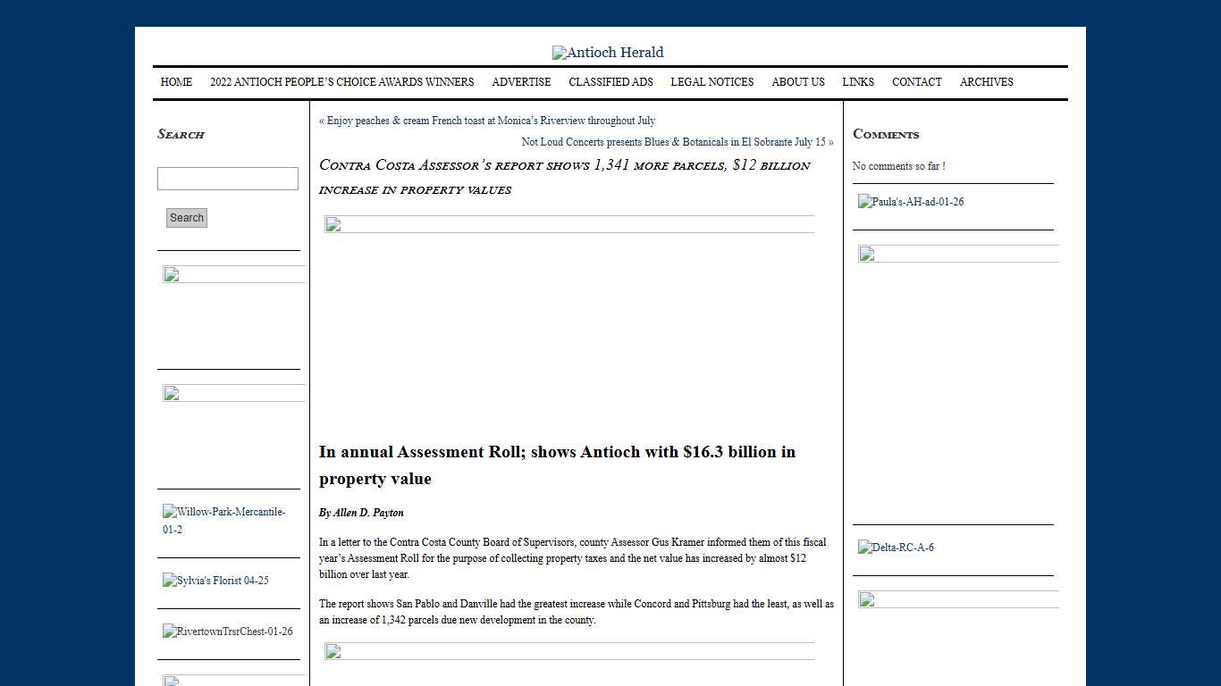 Contra Costa Assessor’s report shows 1,341 more parcels, $12 billion increase in property values Antioch Herald